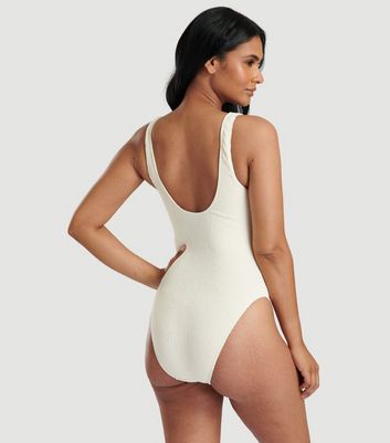 South Beach Cream Scoop Back Swimsuit New Look