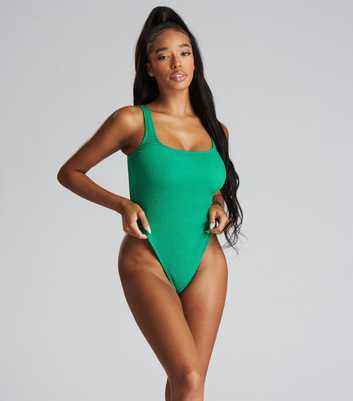 South Beach Green Ribbed Scoop Neck Swimsuit
