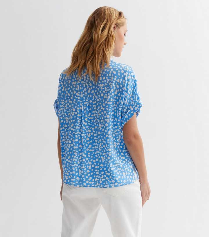 Blue Spot Short Sleeve Collared Shirt | New Look