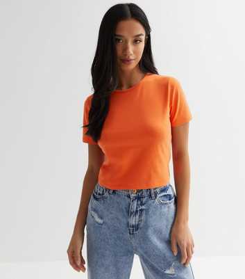 Petite Bright Orange Short Sleeve Crop T-Shirt
