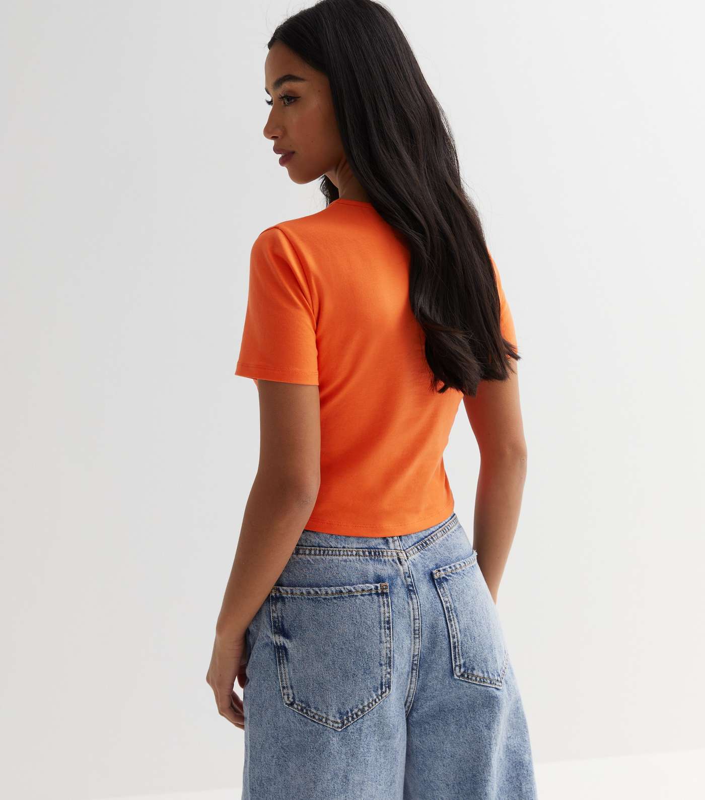 Petite Bright Orange Short Sleeve Crop T-Shirt Image 4