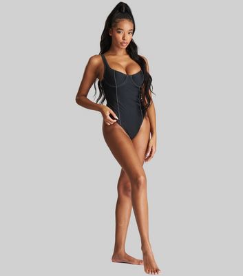 South Beach Black Contrast Swimsuit New Look