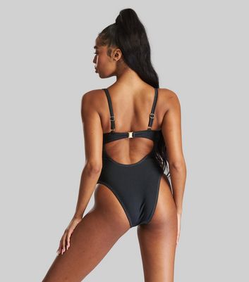 South beach shine tortoise shell deals cut out swimsuit in black