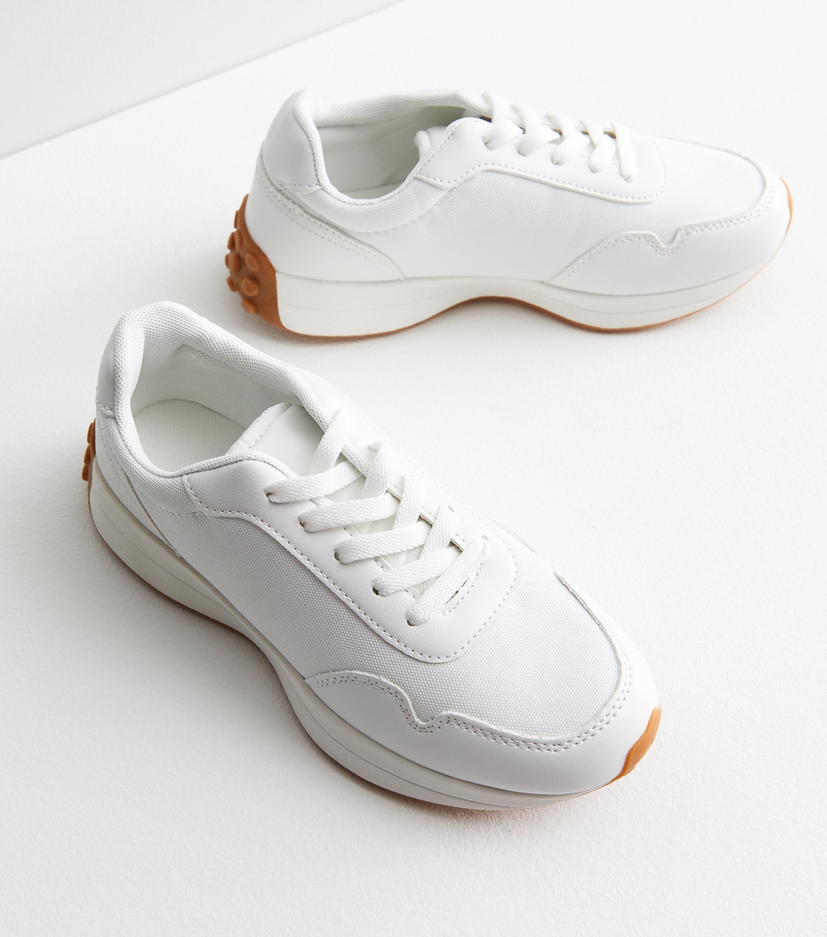 Women's White Leather-Look Trim Lace Up Trainers New Look