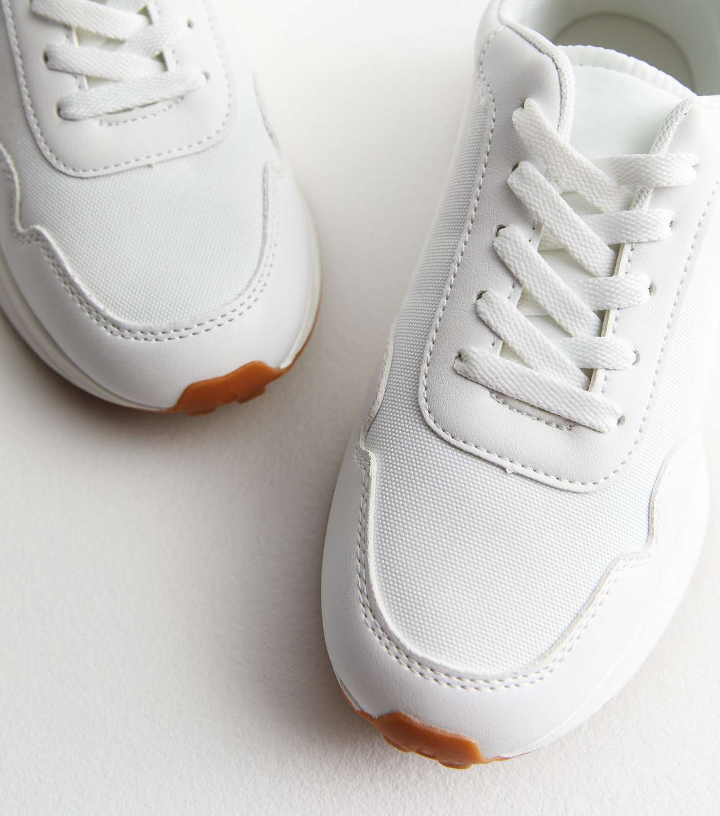 White Leather-Look Trim Lace Up Trainers Image 3