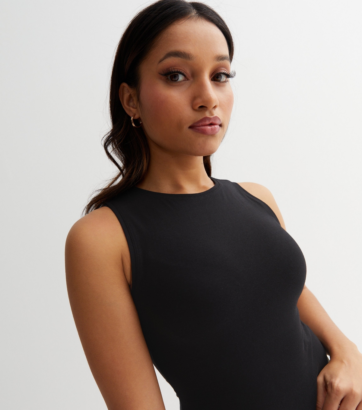 Women's Petite Black Jersey Round Neck Bodysuit New Look