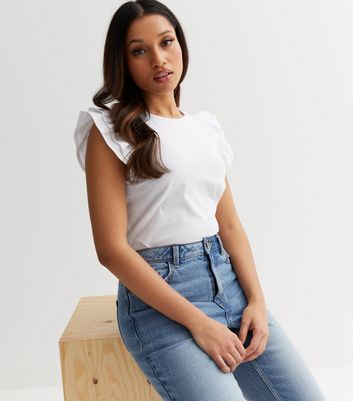 Petite White Frill Sleeve T-Shirt | New Look