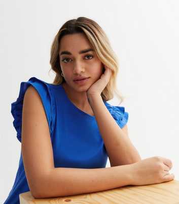 Petite Blue Frill Sleeve T-Shirt