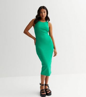 Green ribbed sales midi dress