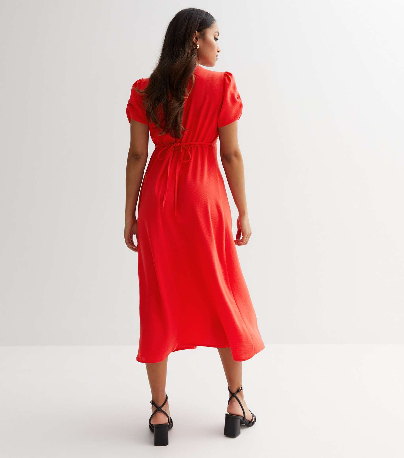 Petite Red Button Front Midi Dress Image 4