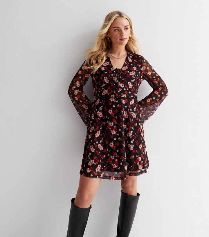 new look floral mesh dress Pink Mesh Velvet Floral Micro Mini Dress