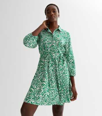 Tall Green Animal Print Belted Mini Shirt Dress