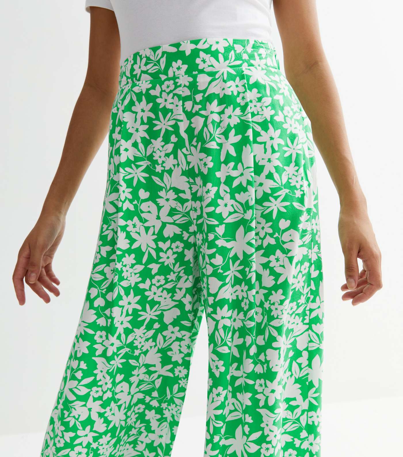 Tall Green Floral Wide Leg Crop Trousers Image 2