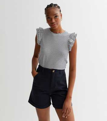 Tall Black Stripe Crew Neck Frill Sleeve Top