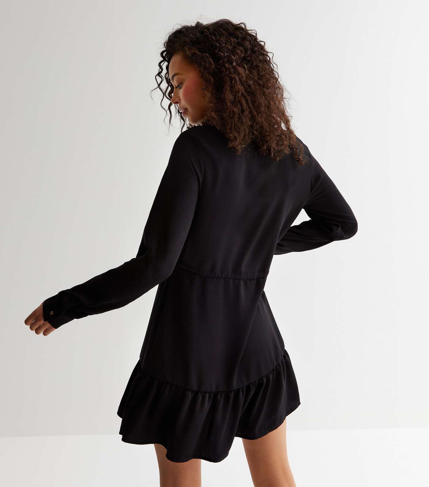 Tall Black 3/4 Sleeve Mini Shirt Dress Image 4