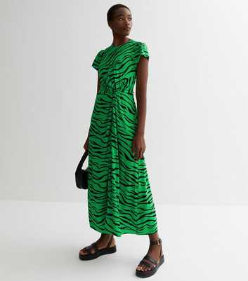 Tall Green Zebra Print Side Knot Midi Dress