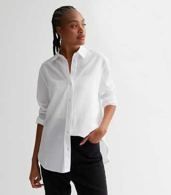 Tall White Linen-Look Long Sleeve Shirt