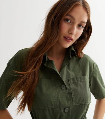 Khaki Belted Parachute Cargo Shirt Playsuit | New Look