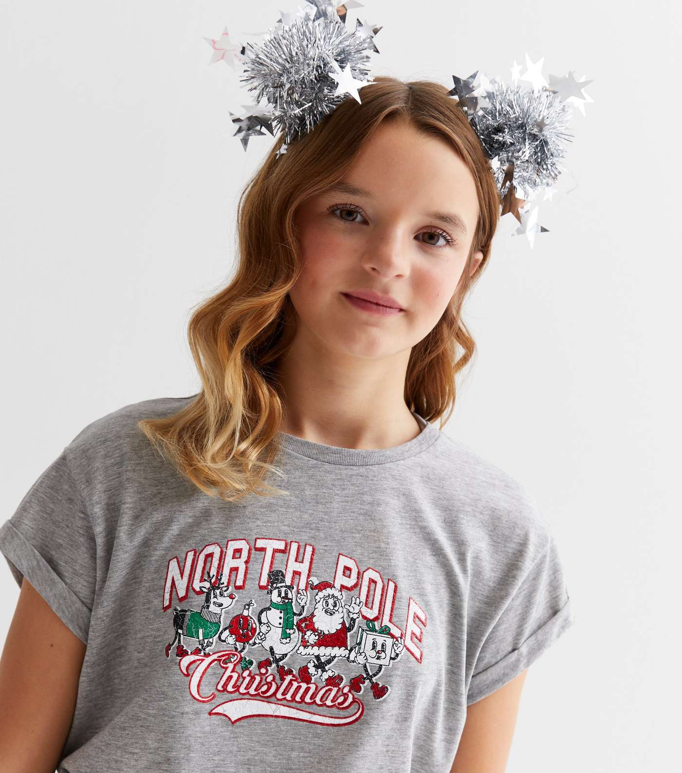 Girls Grey North Pole Christmas Logo T-Shirt Image 3