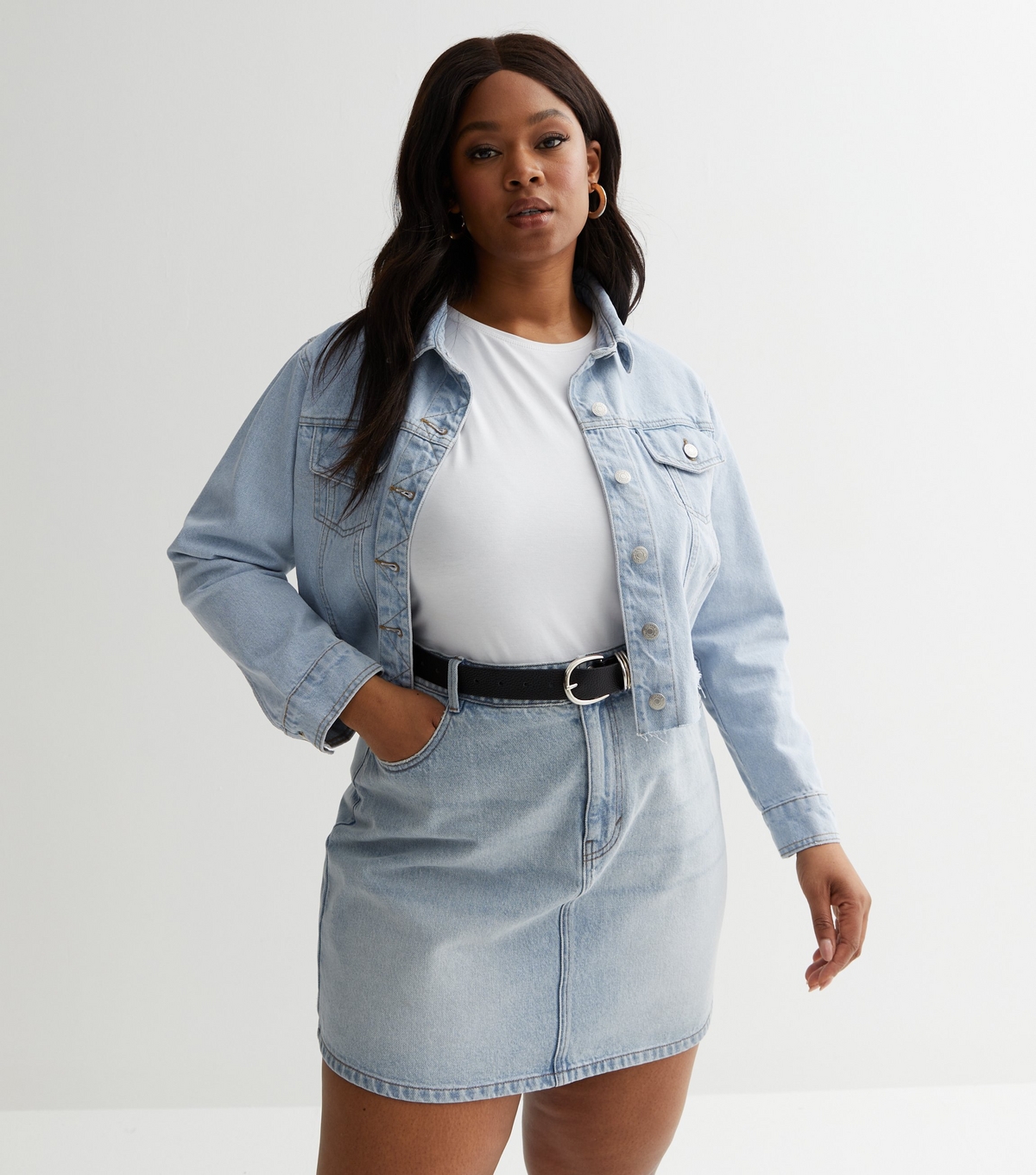 Women's Plus Size Pale Blue Denim Raw Hem Jacket Curves Urban Bliss New Look