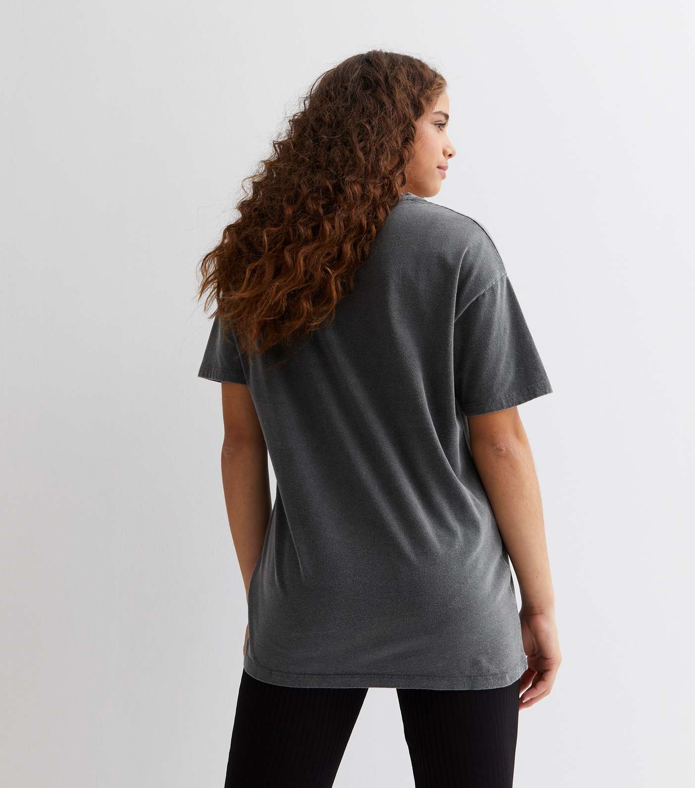 Girls Dark Grey Acid Wash Fearless Logo Oversized T-Shirt Image 4