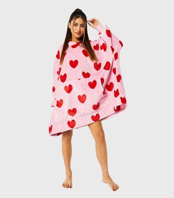 Skinnydip Pink Heart Fleece Oversized Blanket Hoodie New Look