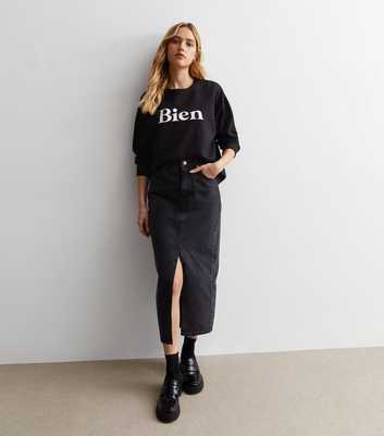 Black Denim Split Hem Maxi Skirt