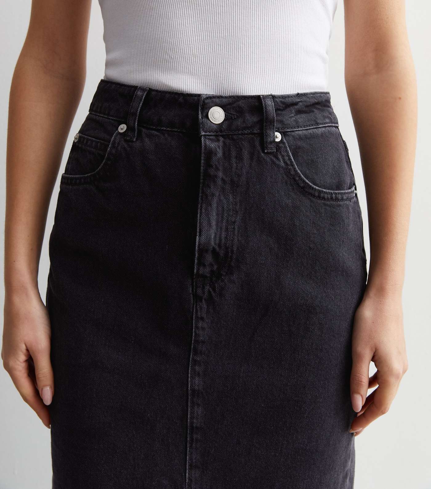 Black Denim Split Hem Maxi Skirt Image 4