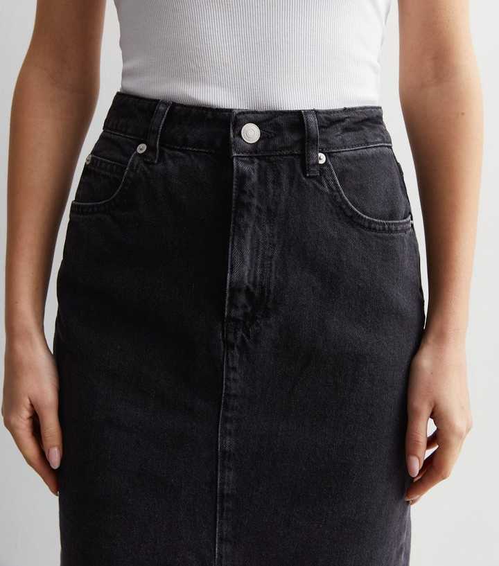 Black Denim Split Hem Midaxi Skirt | New Look