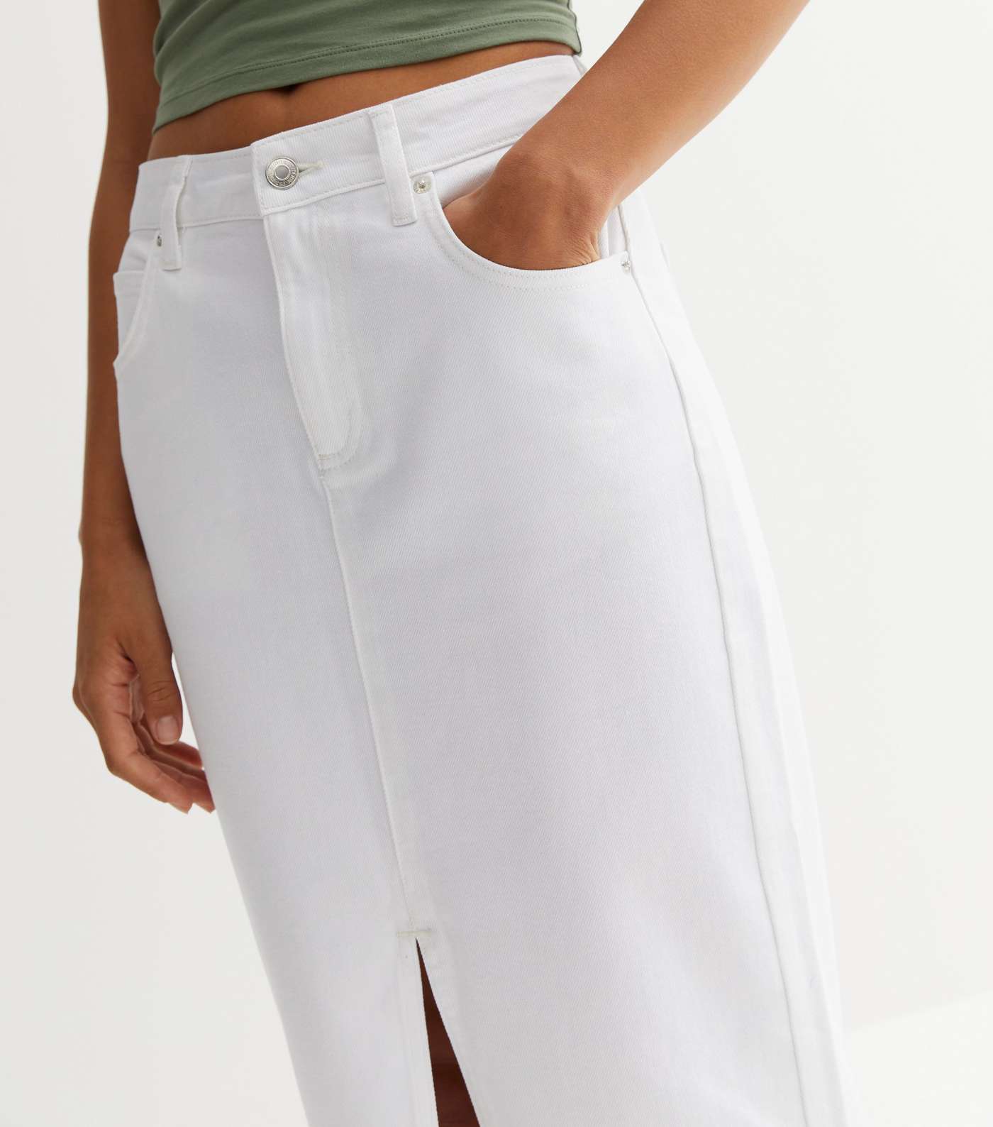 White Denim Split Hem Maxi Skirt Image 3