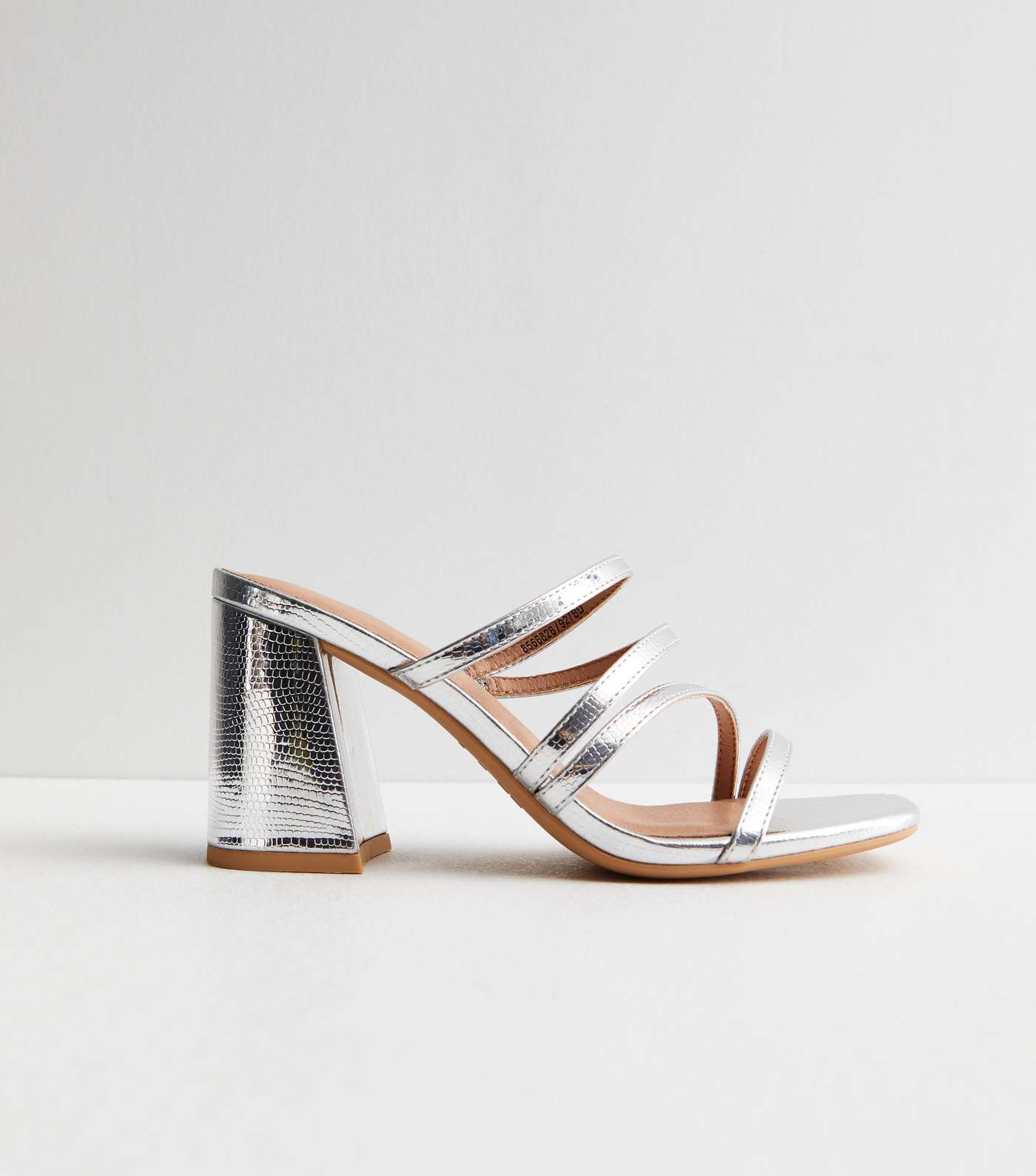 Silver Leather-Look Strappy Block Heel Mules Image 3