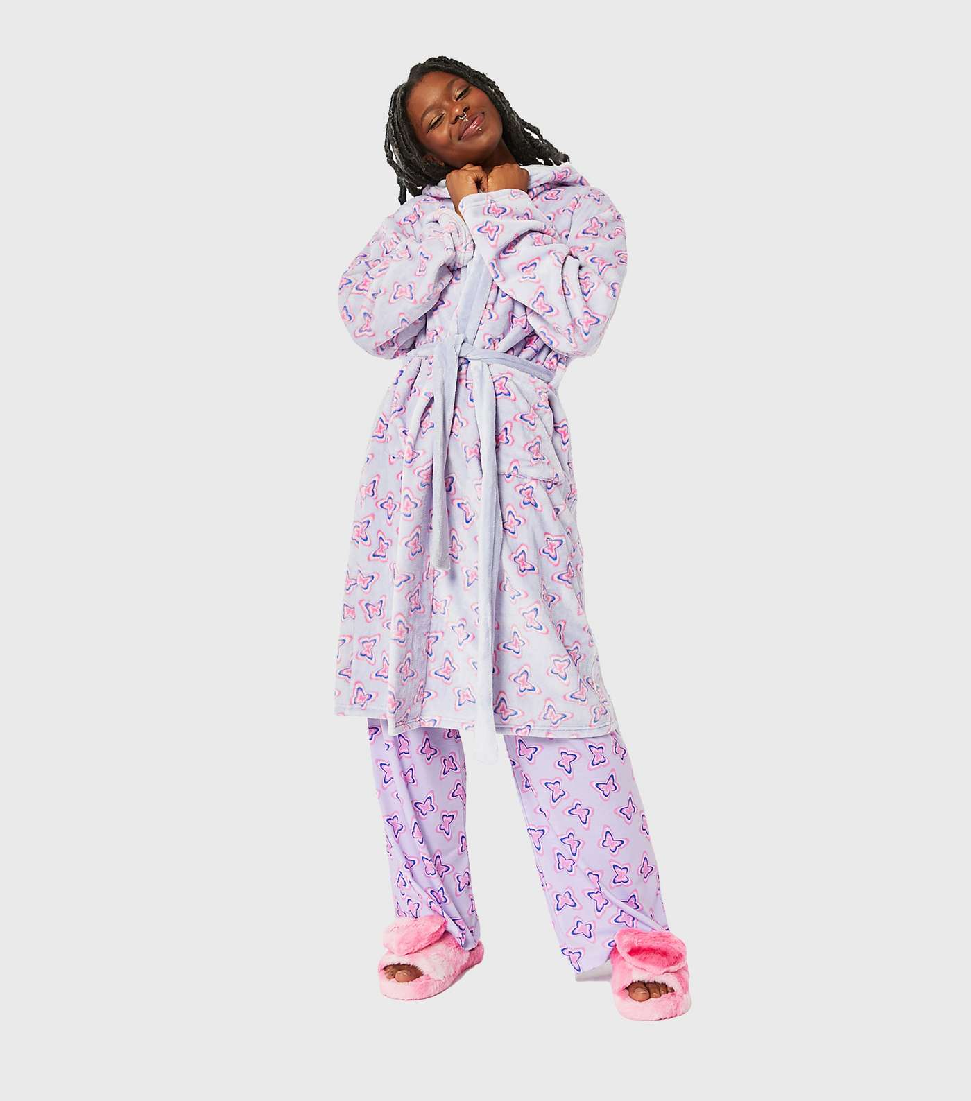 Skinnydip Lilac Butterfly Fleece Hooded Dressing Gown Image 2