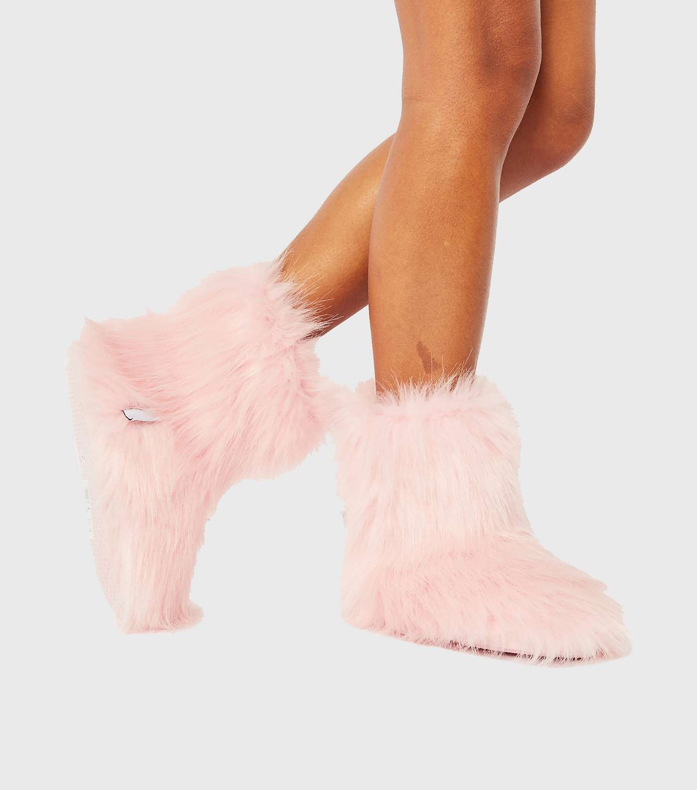 Skinnydip Mid Pink Fluffy Slipper Boots