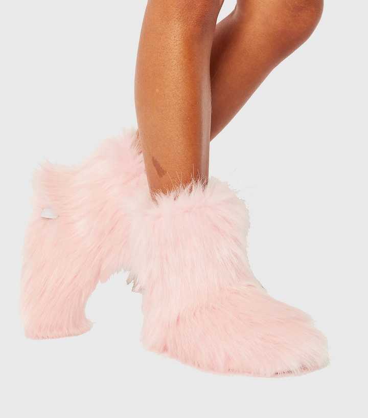 pink fluffy slipper boots