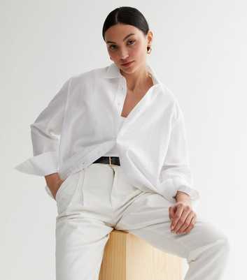 Petite White Linen-Look Oversized Shirt