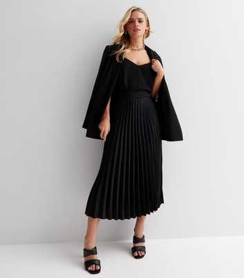 Petite Black Satin Pleated Midaxi Skirt