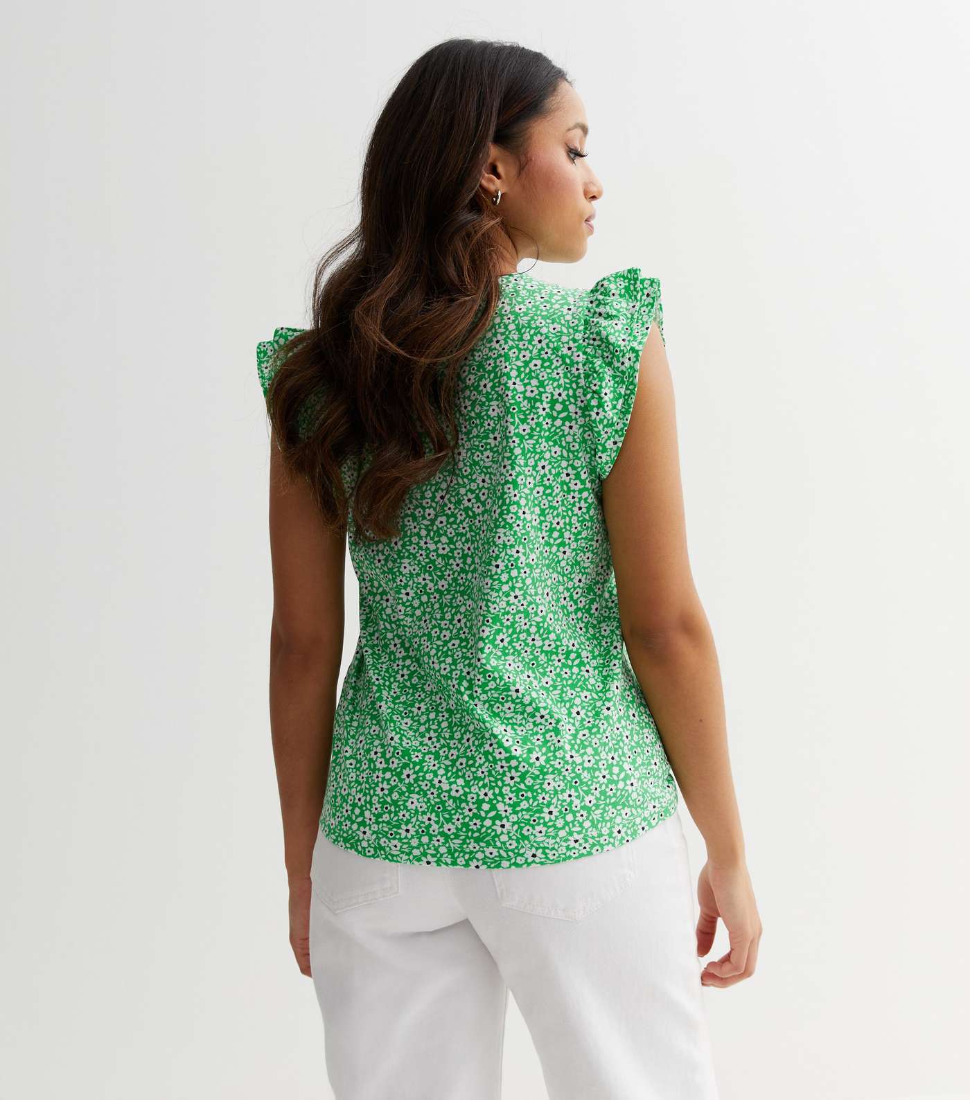 Petite Green Floral Jersey Frill Sleeve T-Shirt Image 4