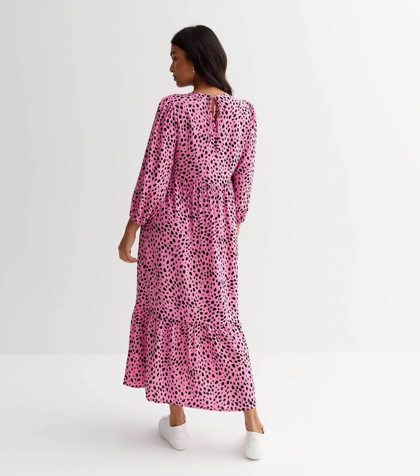 Petite Pink Leopard Print Puff Sleeve Midi Smock Dress Image 4