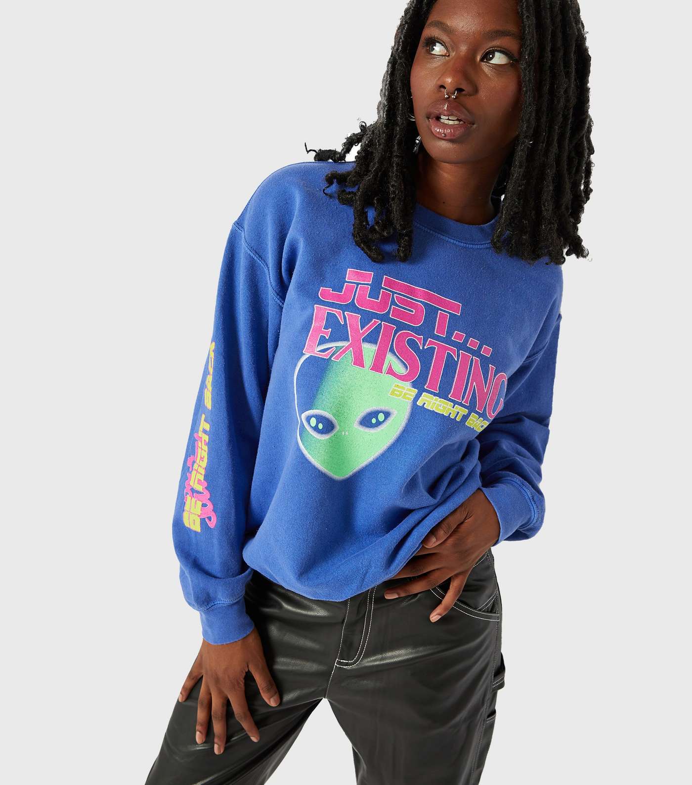 Skinnydip Blue Just Existing Alien Logo Oversized Sweatshirt