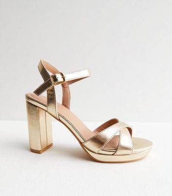 Gold short hotsell block heels