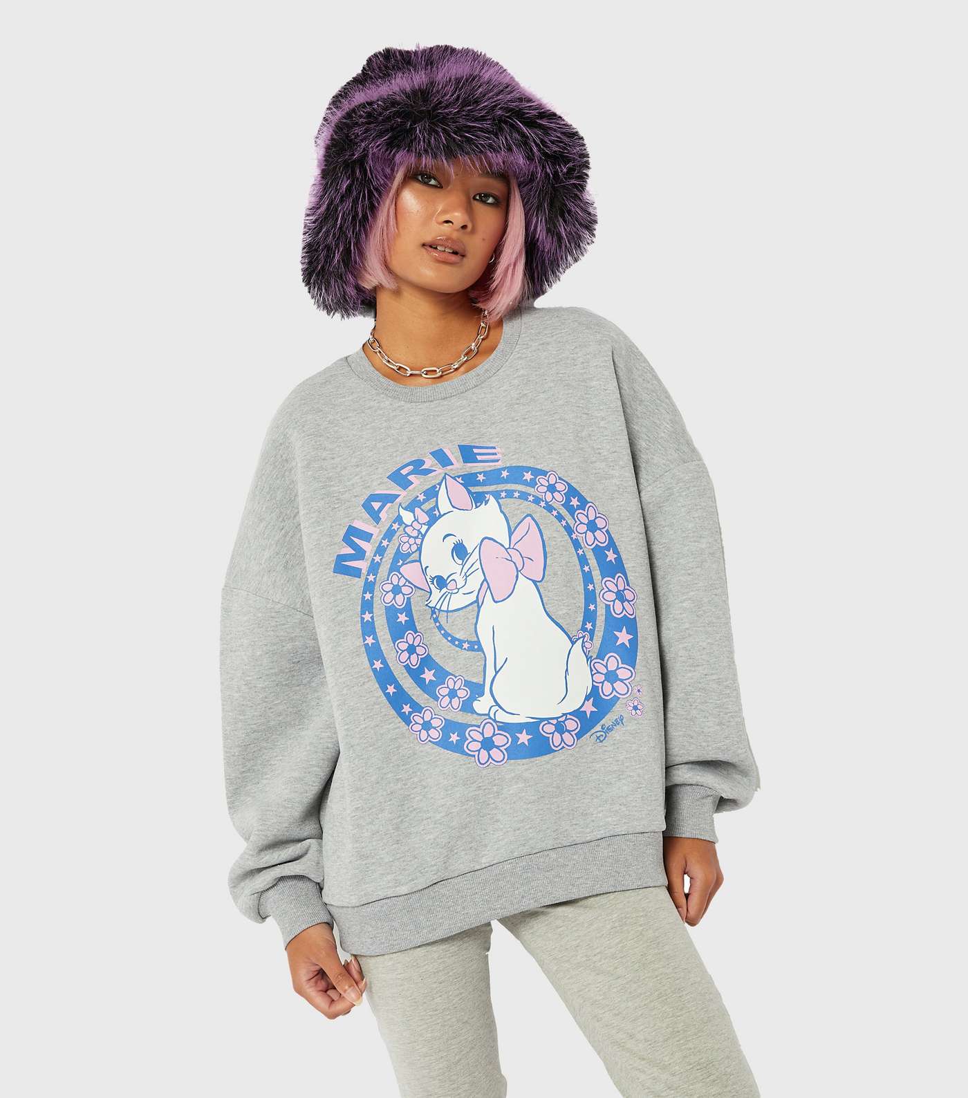 Skinnydip Grey Disney Marie Crew Neck Logo Sweatshirt