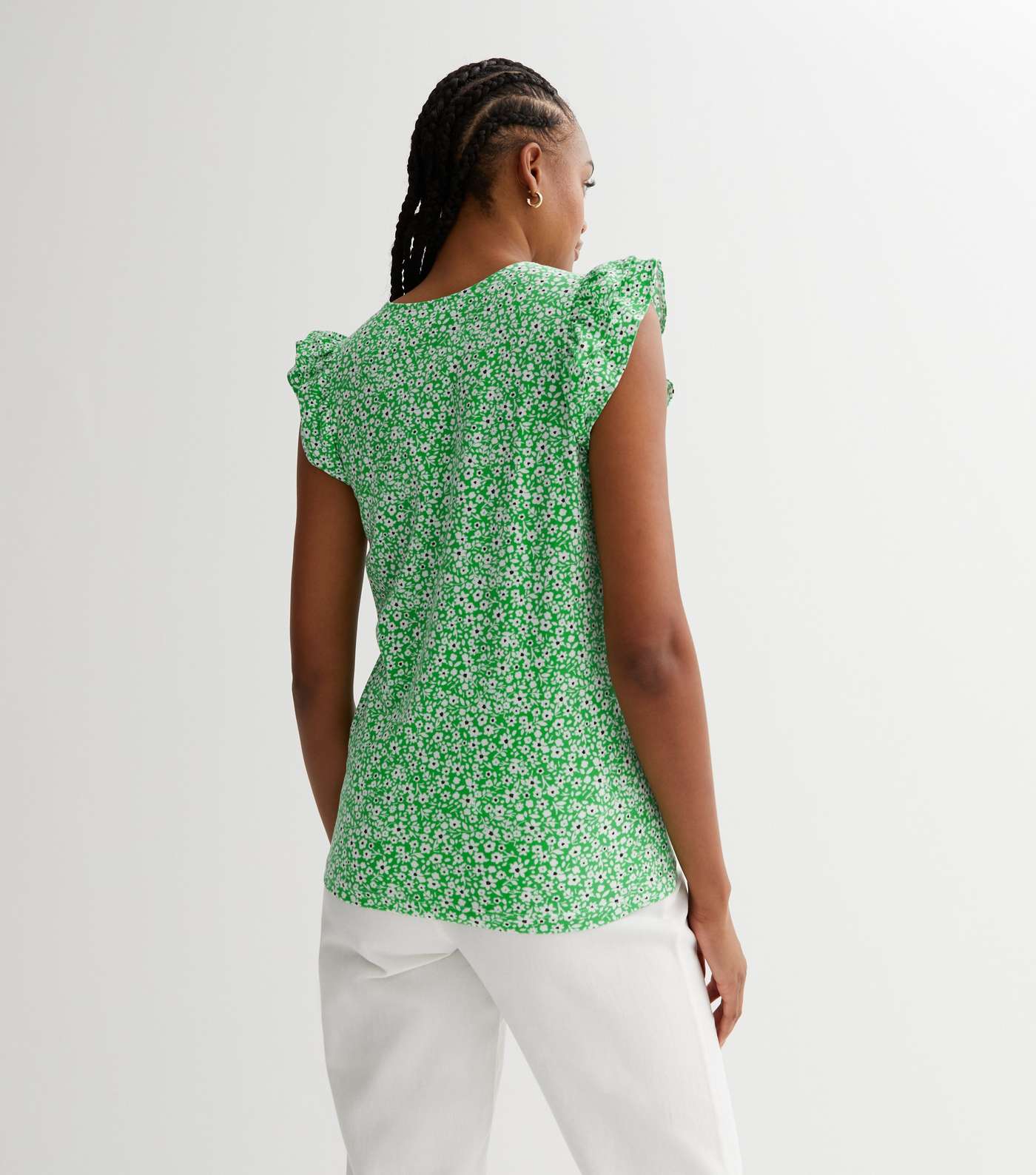 Tall Green Floral Crew Neck Frill Sleeve Top Image 4