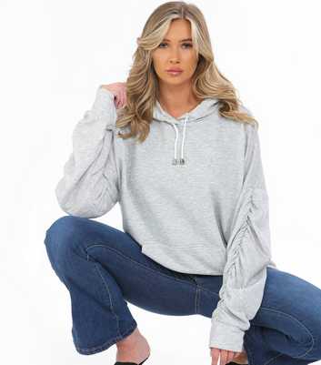 JUSTYOUROUTFIT Pale Grey Ruched Sleeve Hoodie