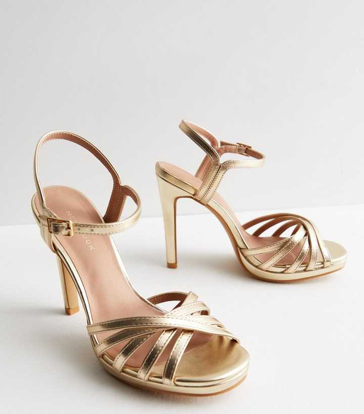 Cape Afgift tæppe Gold Metallic Strappy Platform Stiletto Heel Sandals | New Look