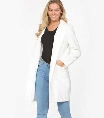 JUSTYOUROUTFIT Off White Pocket Front Formal Coat