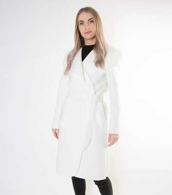 JUSTYOUROUTFIT Off White Belted Shawl Collar Coat