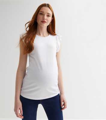Maternity White Frill Sleeve Top