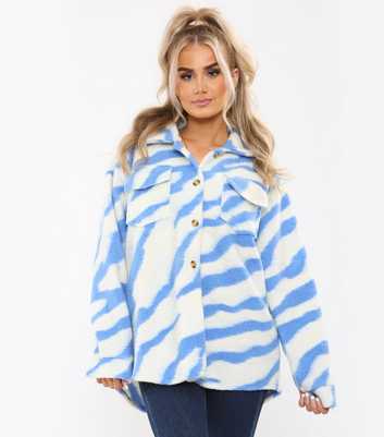 JUSTYOUROUTFIT Blue Zebra Print Double Pocket Shacket