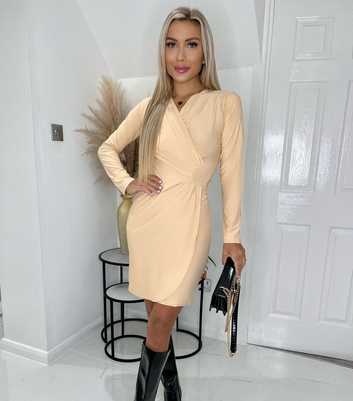Missfiga Stone Long Sleeve Mini Wrap Dress