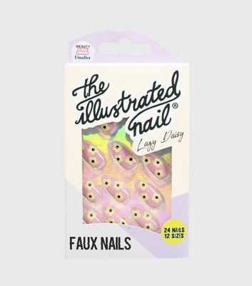 The Illustrated Nail Pink Lazy Daisy False Nails New Look